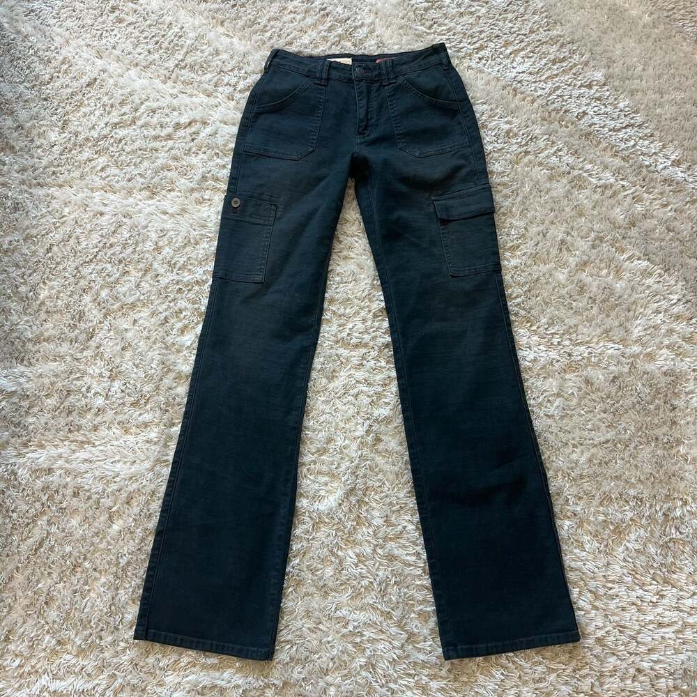 Pilcro Low rise Black Flared Cargo Pants Y2K Moto Size 26x32